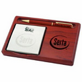 6-3/4"x4-1/2"x5/8" Wooden Note Pad Holder With Ballpoint Pen